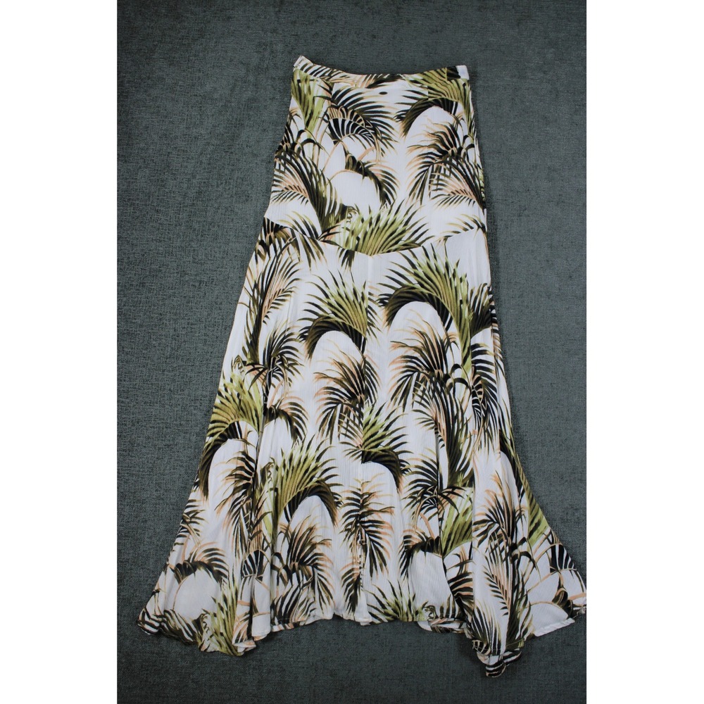 ONeill Womens Palm Leaf Print Maxi Skirt White Green Tropical Viscose Small